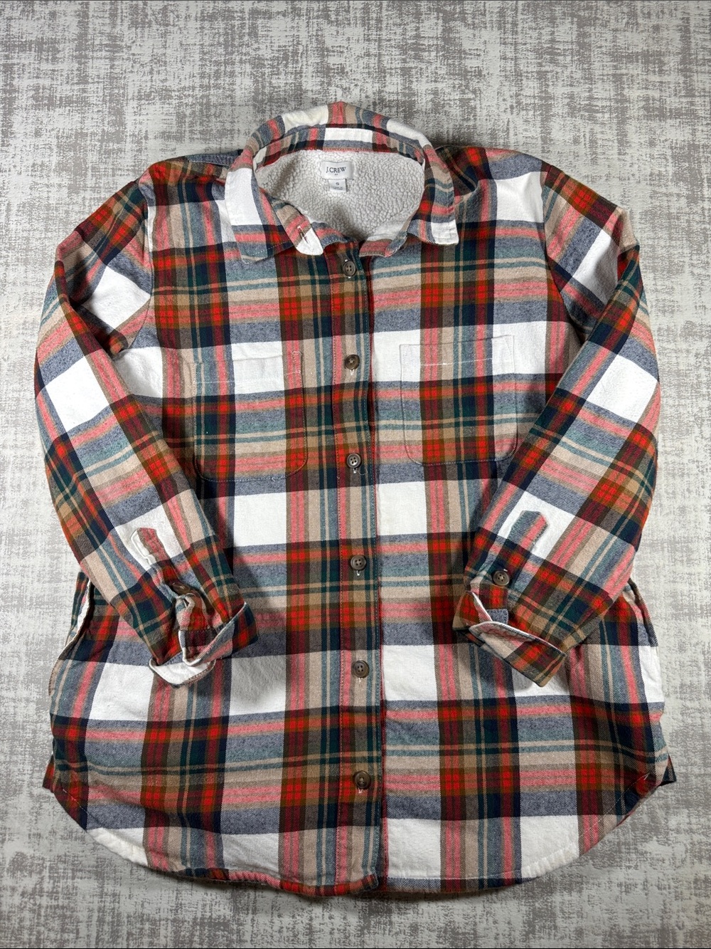 J.Crew Comfy sherpa-lined plaid flannel shirt-jacket Womens size Small 27X21PTP